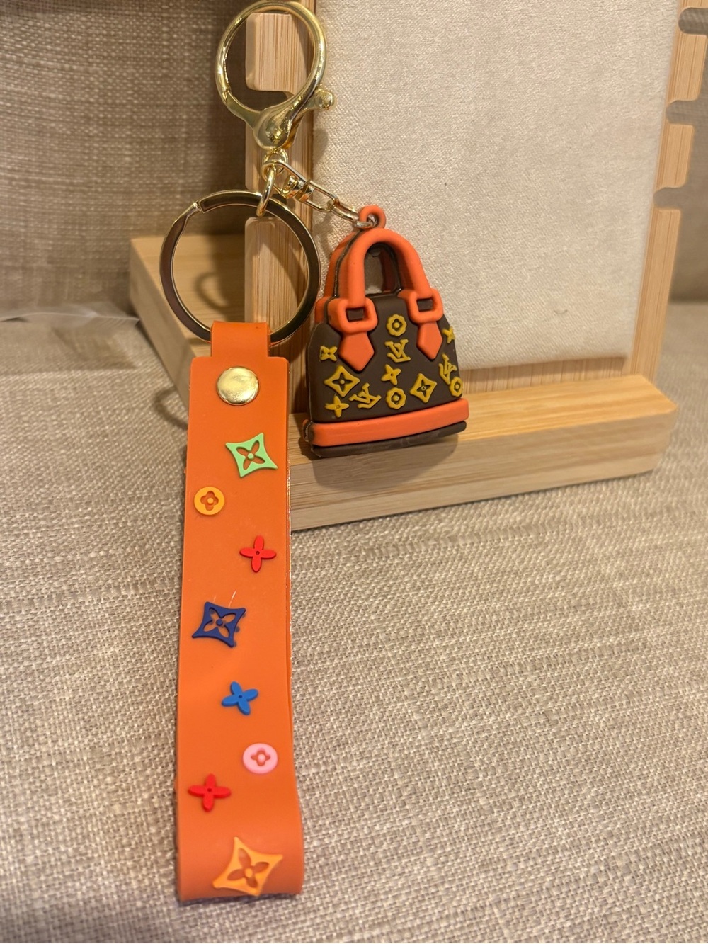 Louis Vuitton Orange Leatherette Wristlet Keychain with Mini Handbag Charm